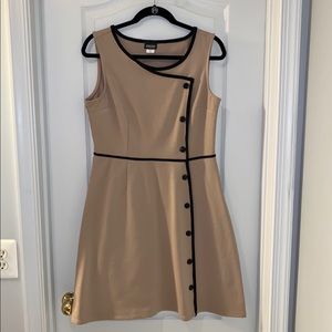 Tan Dress with Black Buttons and Trim